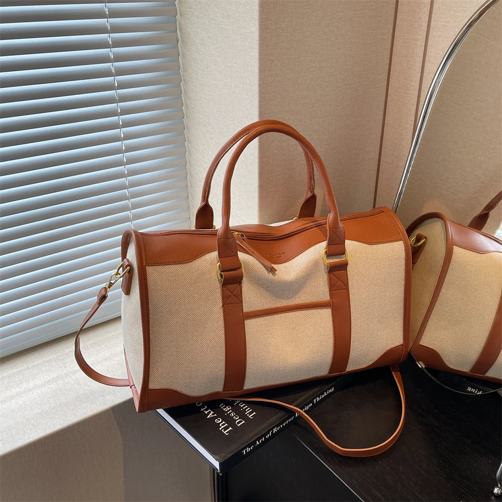 Oversized Travelling Handbags For Women Cotton Fabric Large Capacity Airplane Luggage Bag Simple Fashion Shoulder Crossbody Bags