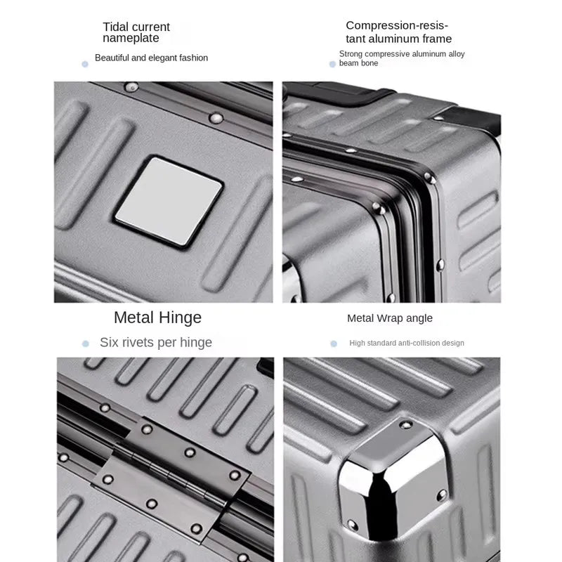 Aluminium Frame Suitcase Large-capacity Trolley Case Strong and Durable Password Cabin Bag Thickened PC suitcase 20/22/24/26/28