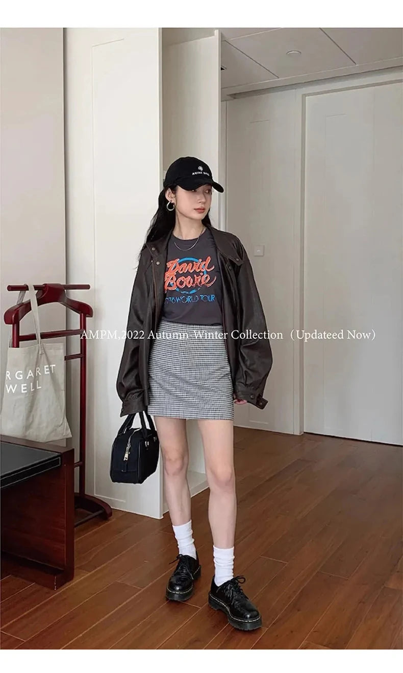 Lautaro Autumn Cool Brown Oversized Leather Jacket Women Drop Shoulder Long Sleeve Zippper High Quality American Retro Clothing