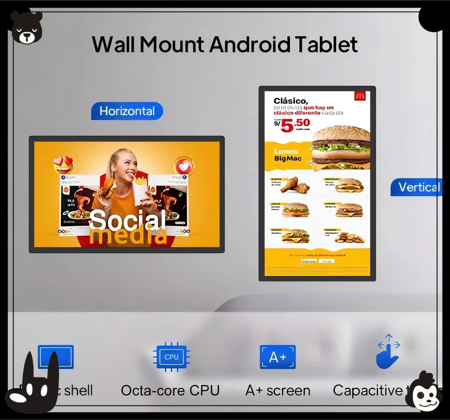 2026newUltra-thin 14 Inch Wall Mounted Android 14 POE Tablet Touch Screen Display 8-core CPU HDMI Input Smart Home Panel