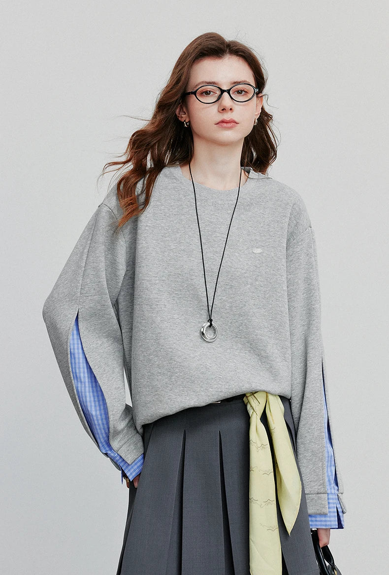 TOYOUTH Women Hoodies Sweatshirt 2025 Autumn New Patchwork Design Round Neck Long Sleeve Pullover Casual Tops