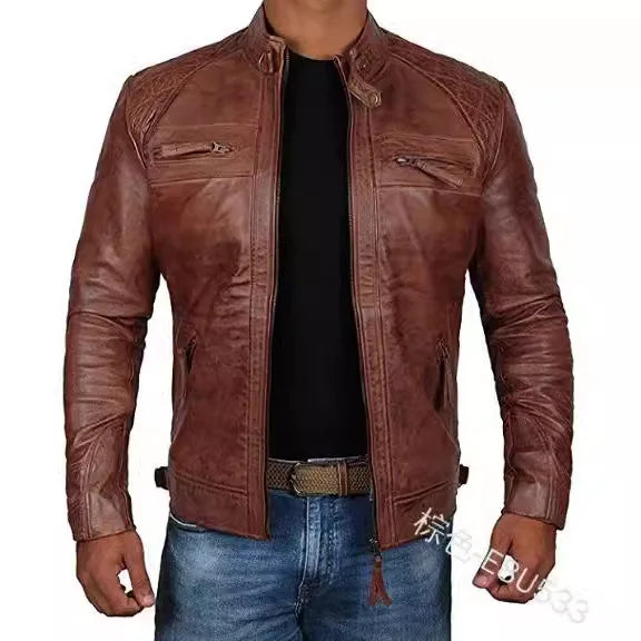 High Quality PU Coat Autumn Leather Jacket Men Slim Casual Moto Biker Stand Collar Solid High Quality Korean Leather Jakcets