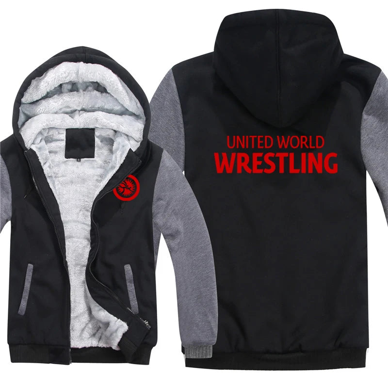 United World Wrestling UWW Men Hoodies Sweatshirts Autumn Winter Warmer Thicken Fleece Fashion Coats Harajuku Top