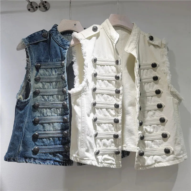 Women Jackets Sleeveless Denim Coat Solid Cardigan Buttons Casual Stand Collar Jacket Streetwear Lady Vintage Coats Summer 2026