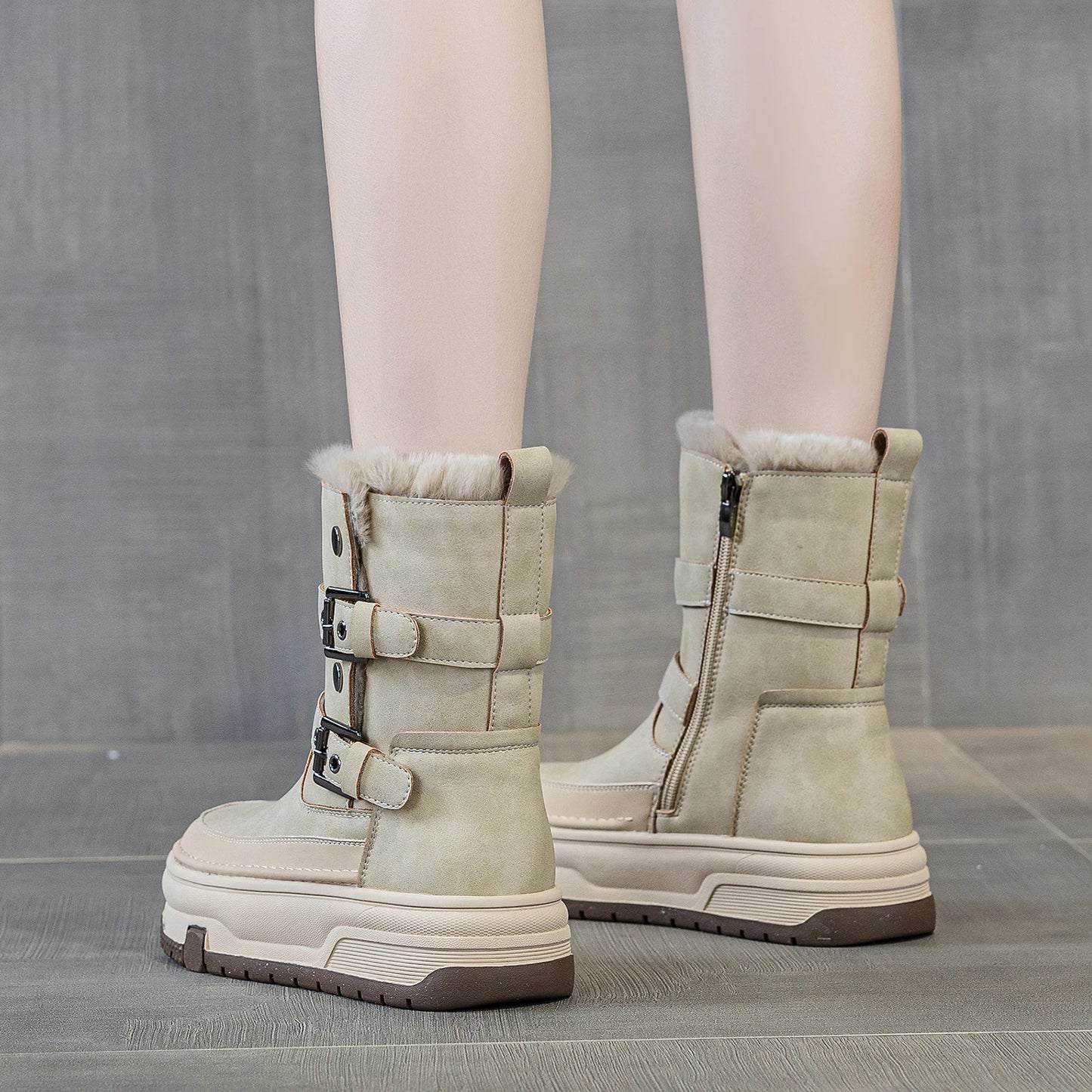 AIYUQI Women's Genuine Leather Snow Boots 2026 Winter New Platform Warm Women Mid-calf Boots Stylish Thick Boots For Women