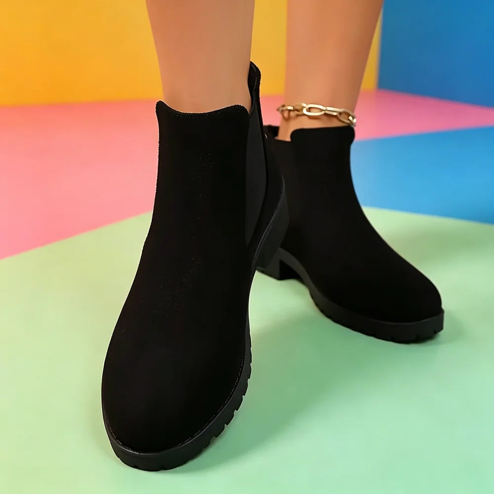 Women Suede Chelsea Boots Thick Sole Elastic Side Non Slip Casual Footwear All Season Daily Wear Comfortable Fit Chunky Design