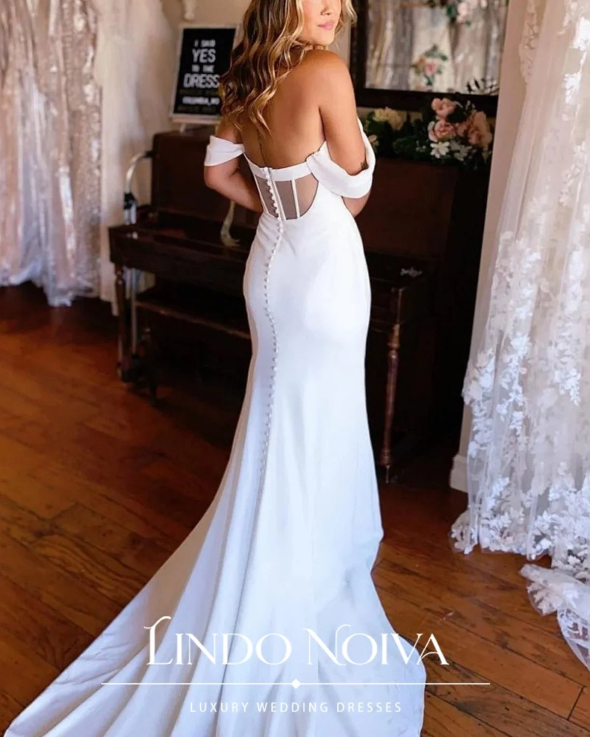 LINDO NOIVA Off The Shoulder Satin Mermaid Wedding Dress Smiple Sweetheart Bridal Gown Court Train Vestido De Novia Customized