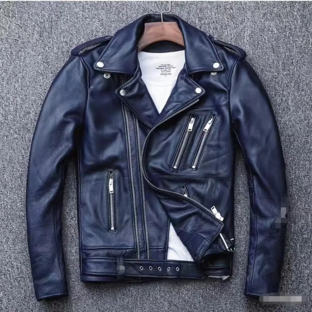 Winter and Autumn Men's Oversized Button-down PU Leather Coat with Multiple Zippers Polo Jacket, with Many Zippers