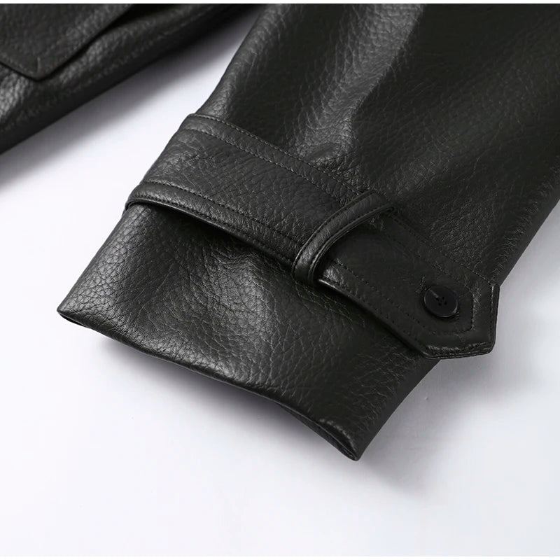 Double Breasted Lace up Long Leather Coat Woman Long Sleeves Loose Solid Color Casual Jackets Street Women's Early Autumn Coats