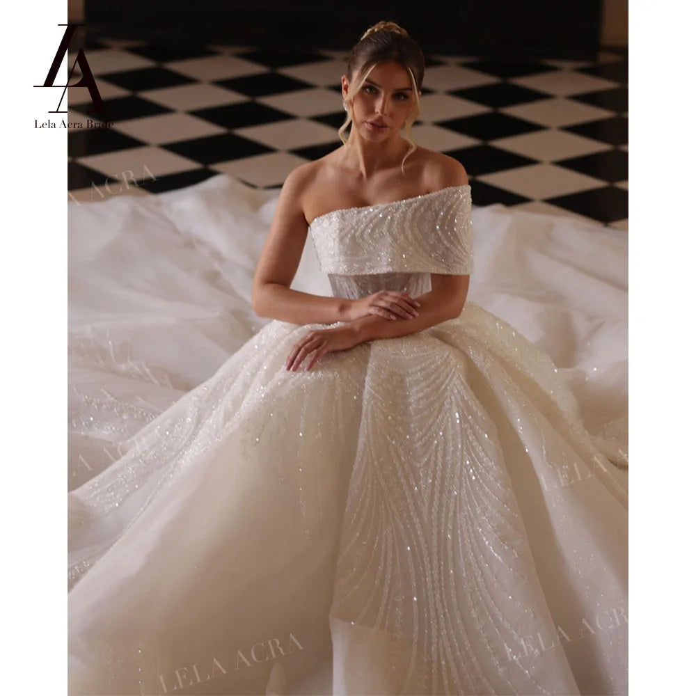 LelaAcra Luxury A-Line Wedding Dress 2026 Off the Shoulder Beading Princess Bride Gown SM244 Customized Party Vestido De Noiva
