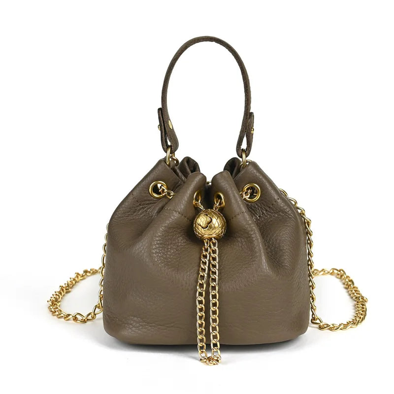 LD-Soft Leather Bag Versatile for All Seasons, Sweet and Ladylike. Top Layer Cowhide Handbag, Single Shoulder Bucket Bag