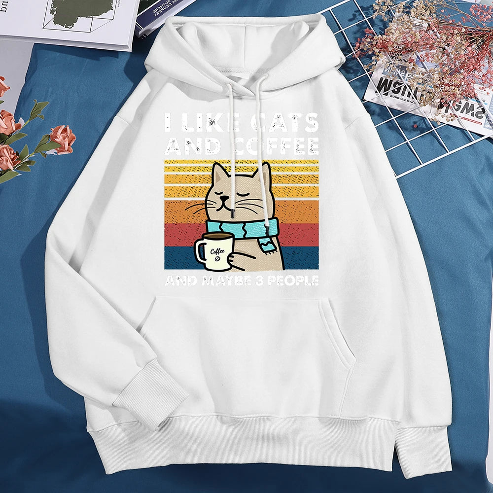 I Like Cats And Coffee Hoodies For Men Women Fashion Crewneck Clothes Loose Fleece New Hoodies Street Pullover Man Sweatshirt