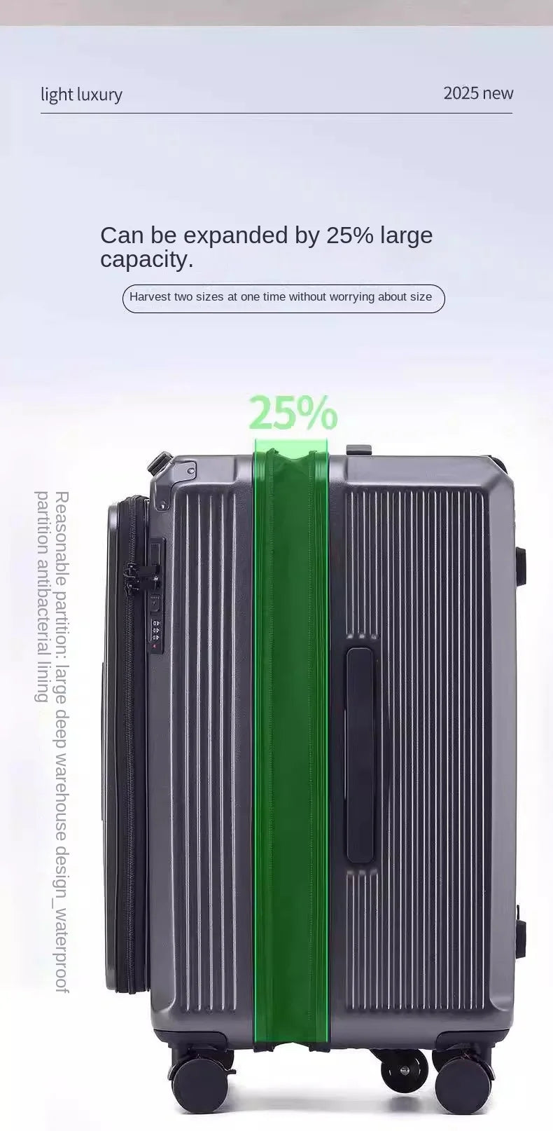 Large Size Expandable Suitcase 32/34 inch Side Opening Travel Luggage Large Capacity Check-in Box with Brake 5 Wheels Trolley Ca