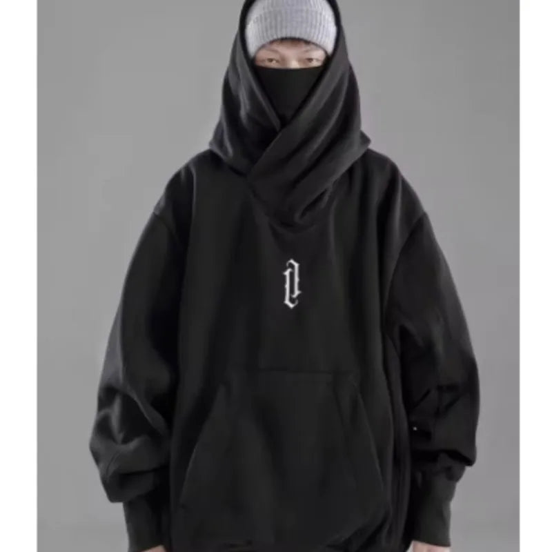 Embroidery Turtleneck Sweatshirt Oversized Y2K Men Women Hoody Japanese Ninja Hoodies Autumn Hip Hop Fleece Pocket Streetwear