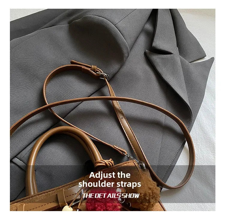 Retro Faux Suede Women's Handbag Fashionable Small Square Bag 2025 Winter Simple Short Handle Single Shoulder Crossbody Bag