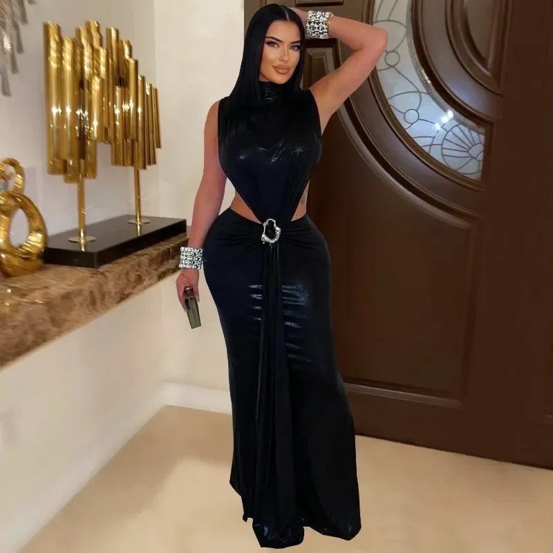 GUWU Women Gilding Sleeveless Cut Out Bodycon Midi Maxi Long Dress 2025 Summer Beach Vacation Sexy Party Birthday Dresses