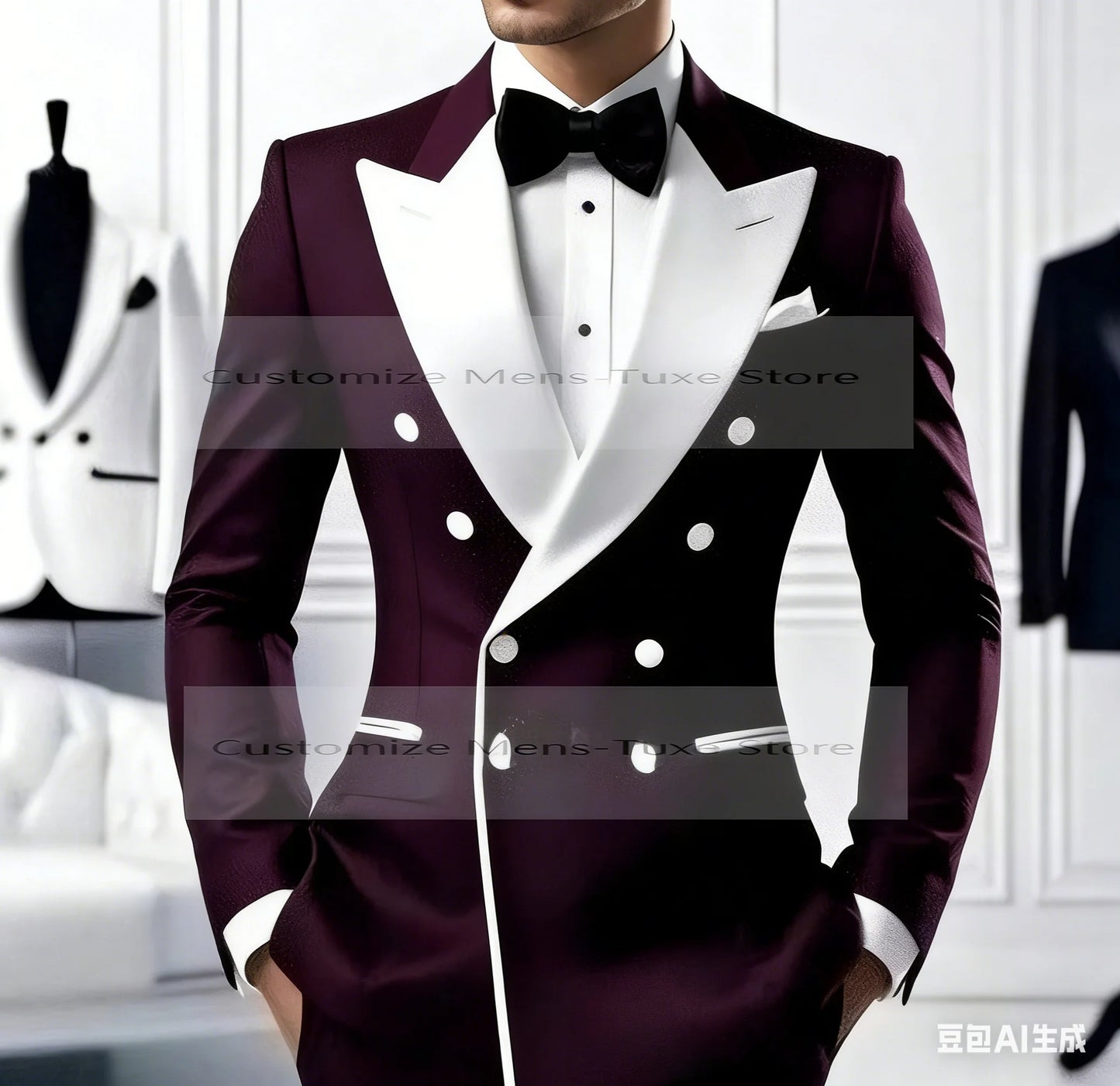 White Lapel Black Formal Occasion Men Suit Groom Groomsman Wedding Party Prom Business Casual Tuxedos 2 Piece Set Blazer Pants