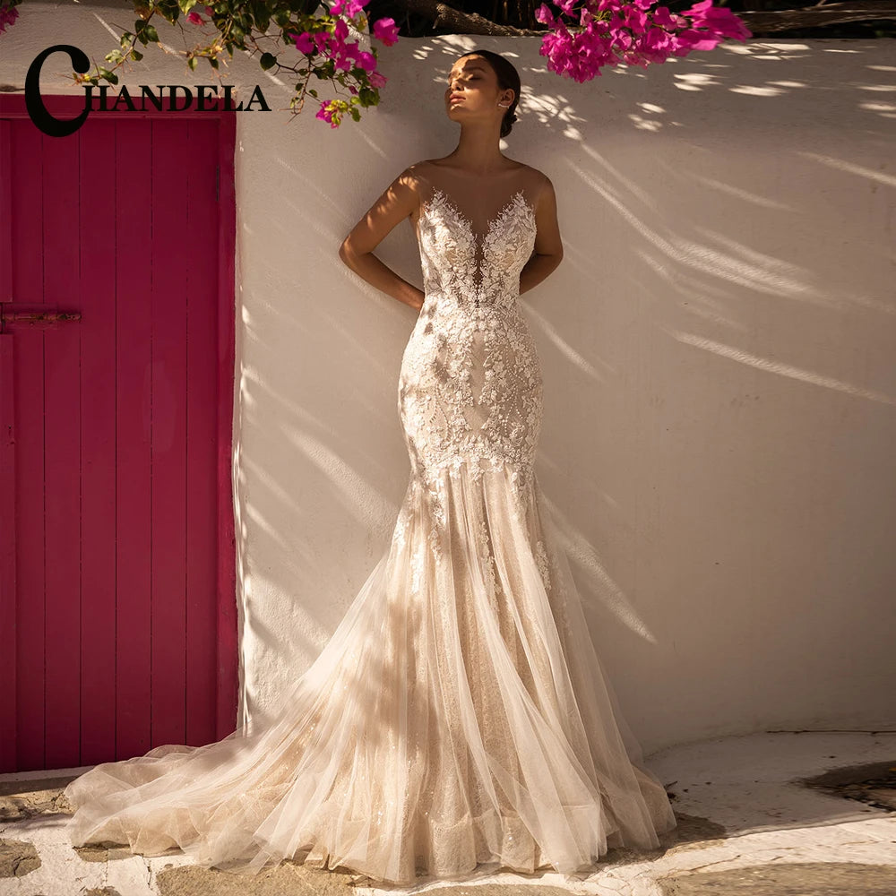 CHANDELA Lace Appliques Mini Corset Wedding Dress Cut-out Detachable Sleeves vestidos de noiva After Party A-line Customised