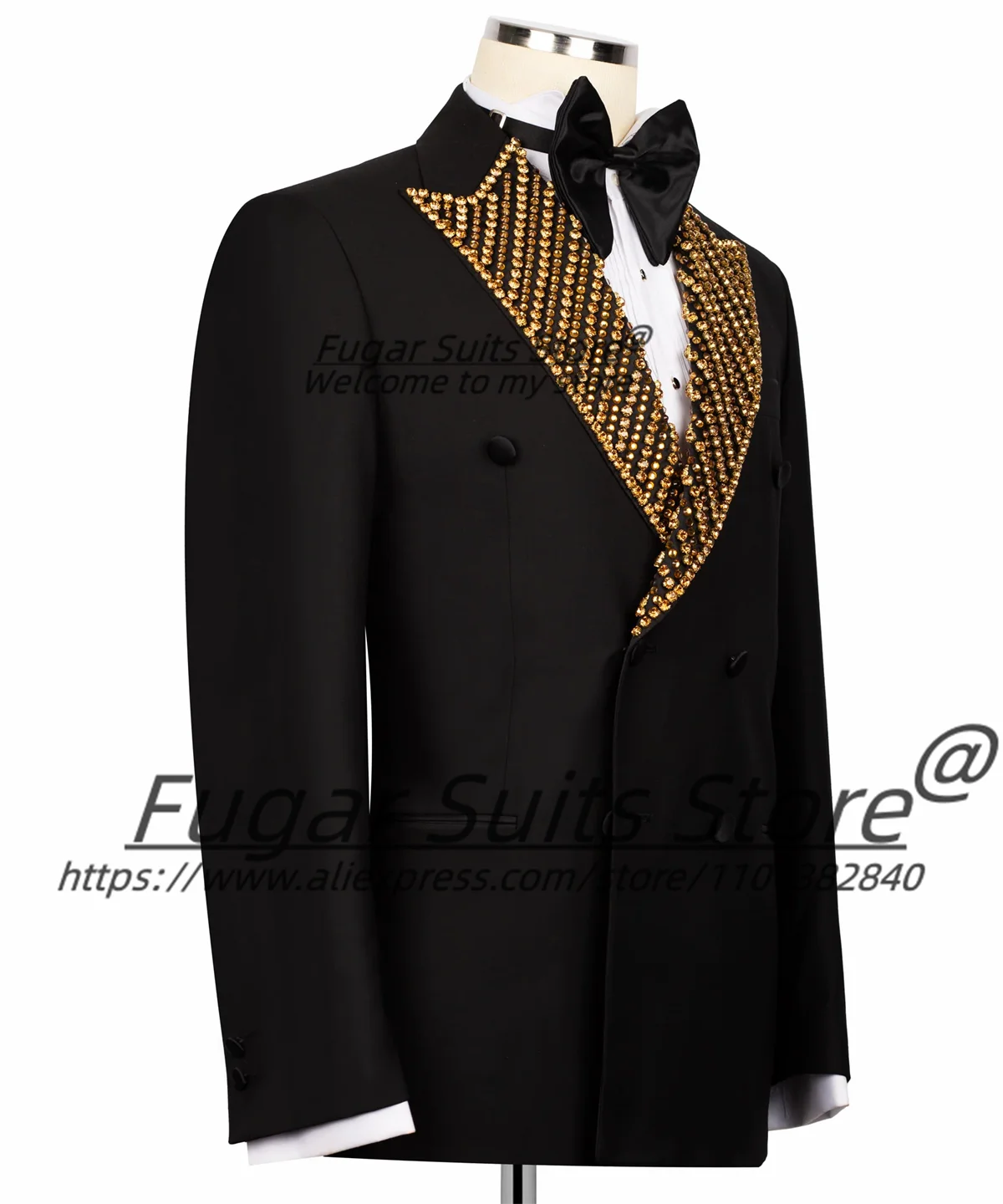 Gorgeous Diamond Peak Lapel Men Suits Customized Slim Fit Double Breasted Groom Wedding Tuxedos 2 Pieces Sets Male Prom Blazers