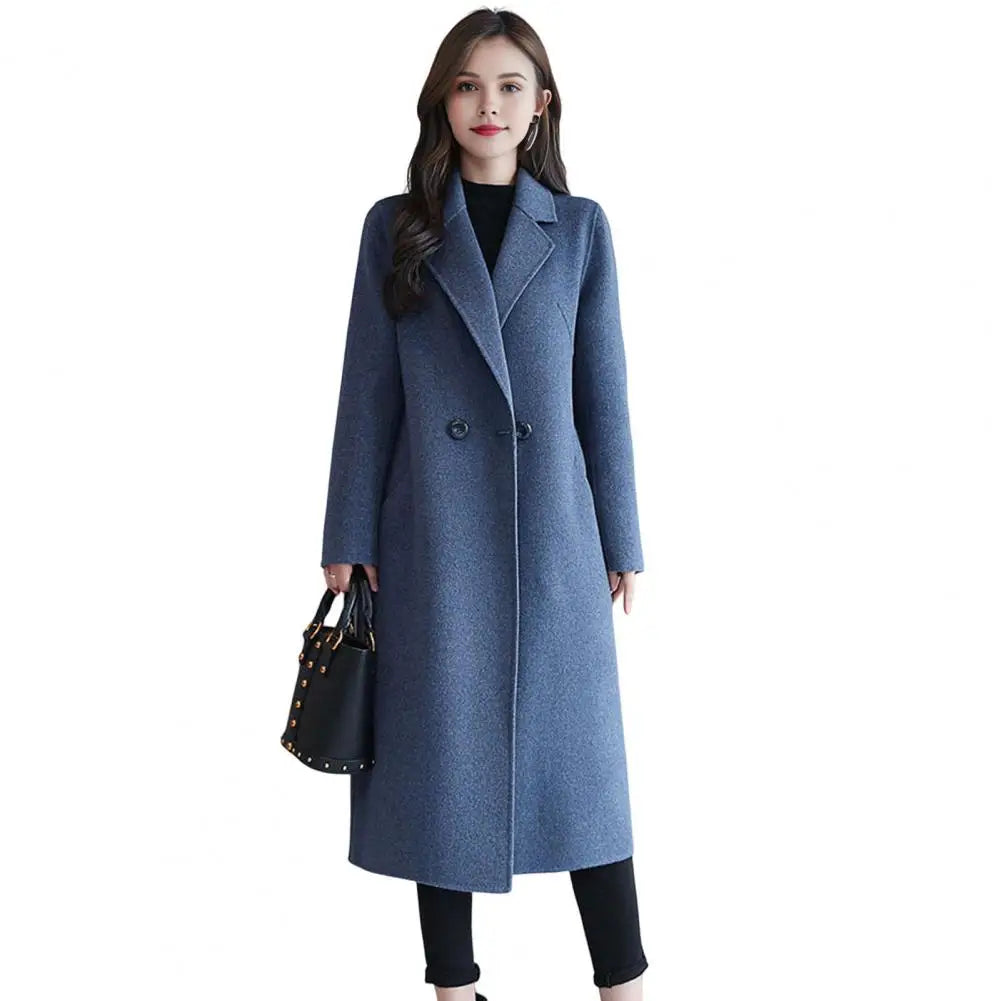 Women Wool Coat Women's Wool Peacoat Mid-long Overcoat Casual Notch Lapel Trench Coat Thick Single-breasted Fall Winter
