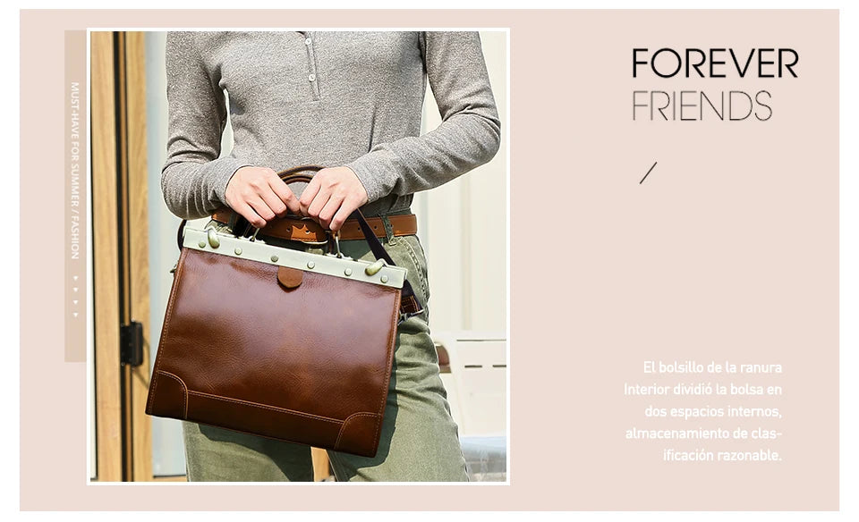 CONTACT'S Genuine Leather Top Handle Bags for Women Sling Shoulder Bags Tote Bag Handbags Metal Frame Female Bags Office Ladies