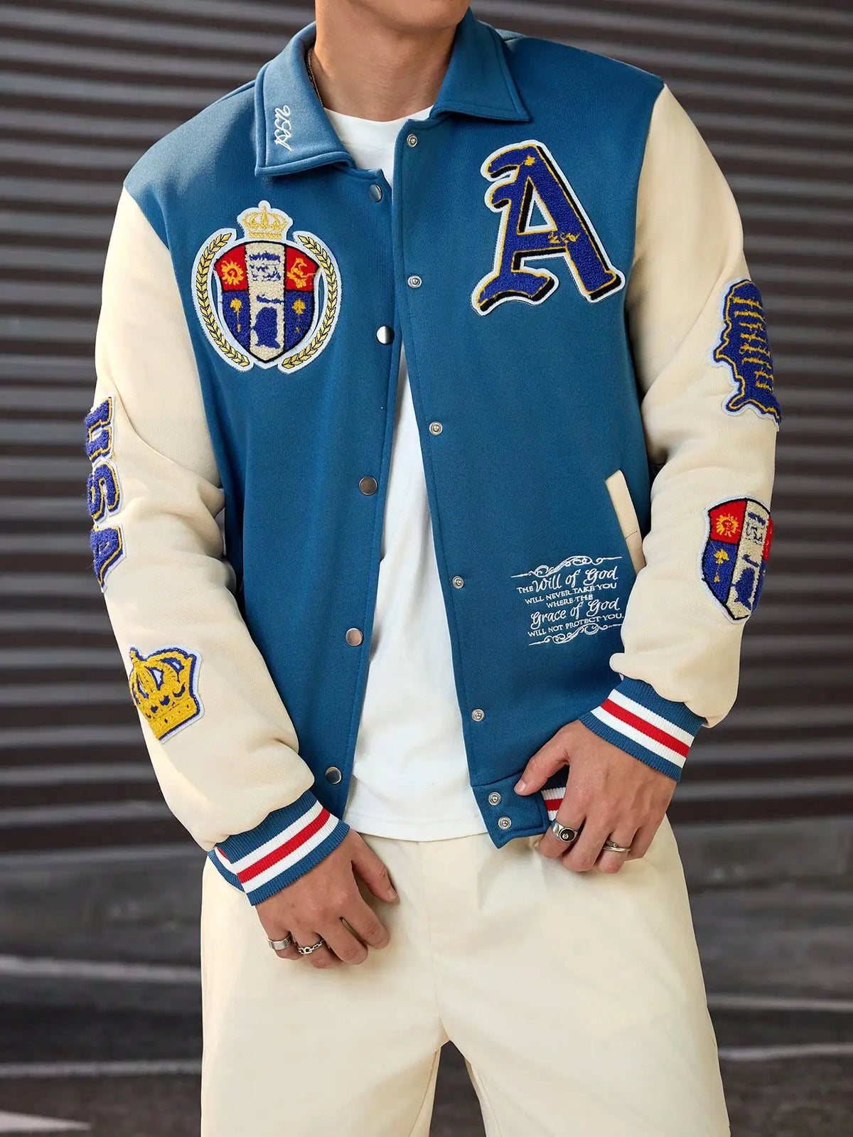 DIYIE Men's Patchwork Baseball Jacket, Long Sleeve Er Coat, Men's Varsity Jacket, Baseball Jackets Men Women Custom Jacket
