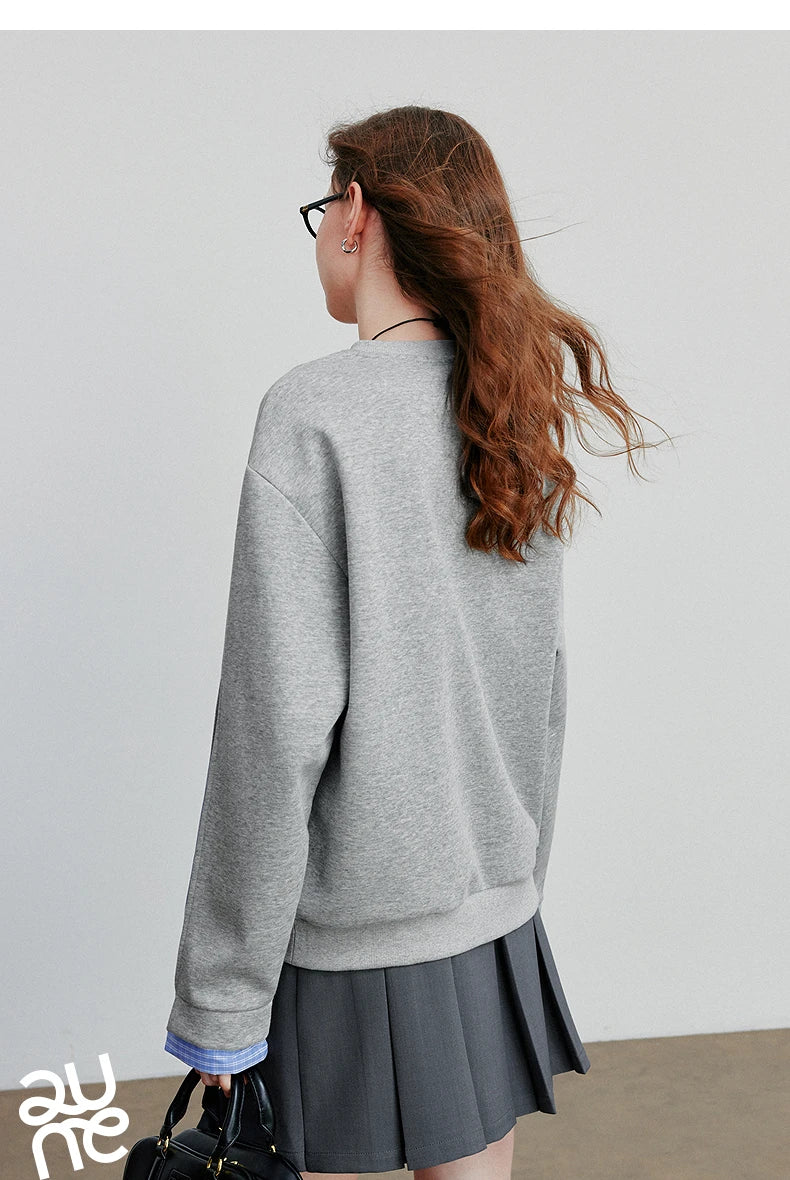 TOYOUTH Women Hoodies Sweatshirt 2025 Autumn New Patchwork Design Round Neck Long Sleeve Pullover Casual Tops