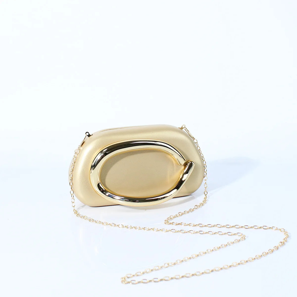 Big Gold Metal Closure Clutch Evening Bags For Women Luxury Designer Handbag And Purse Vintage Oval Box Chain Strap Shoulder