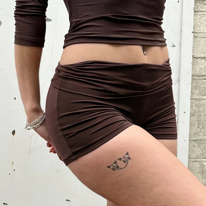 Women Folds Over Low Waist Shorts Coquette Slim Fit Boxer Shorts Pants Girl Casual Workout Fittness Yoga Running Micro Shorts