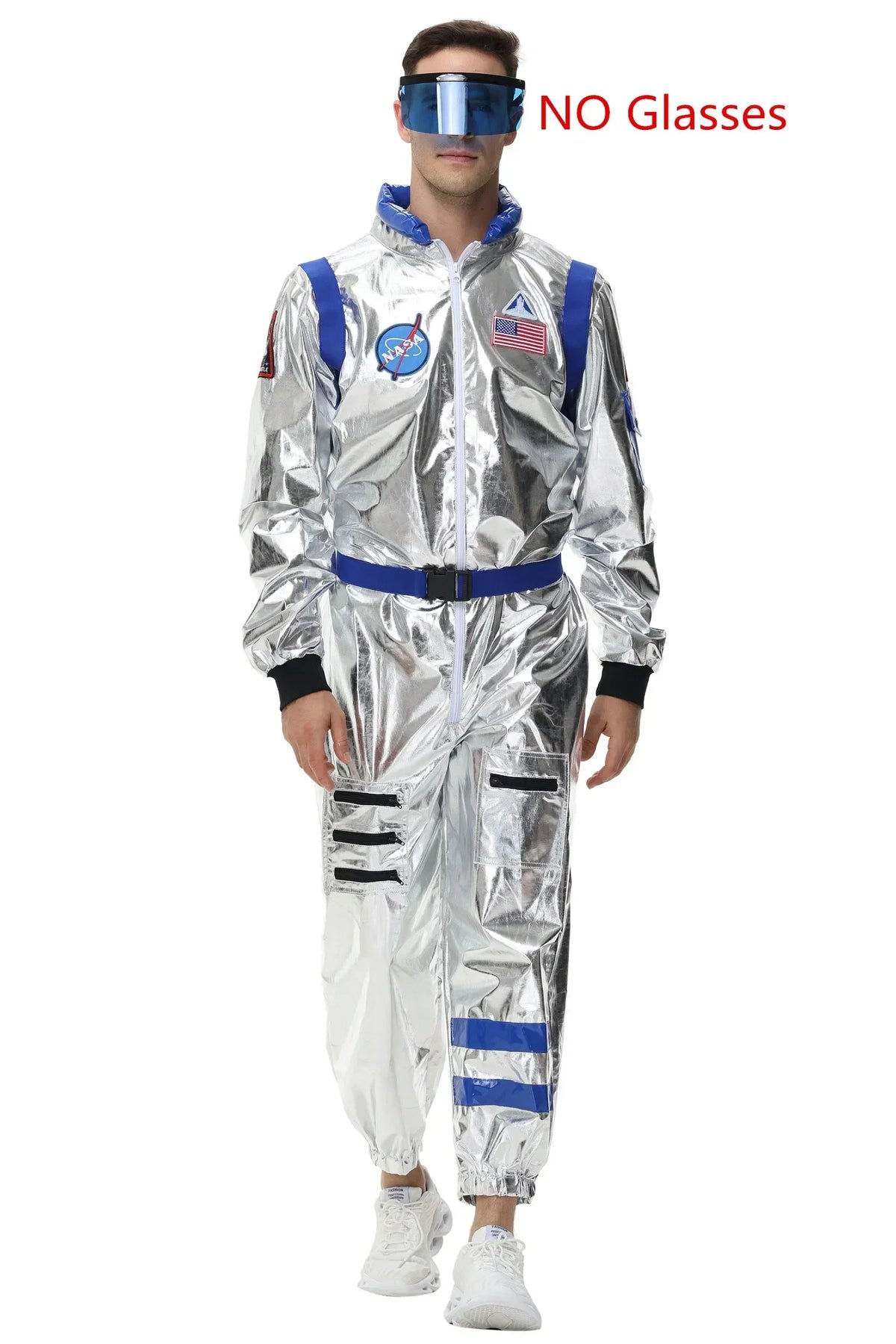 Adults Silver Astronaut Costume Space Suit Men Women Couple Jumpsuit Cosplay Halloween Carnival Party Dress Up