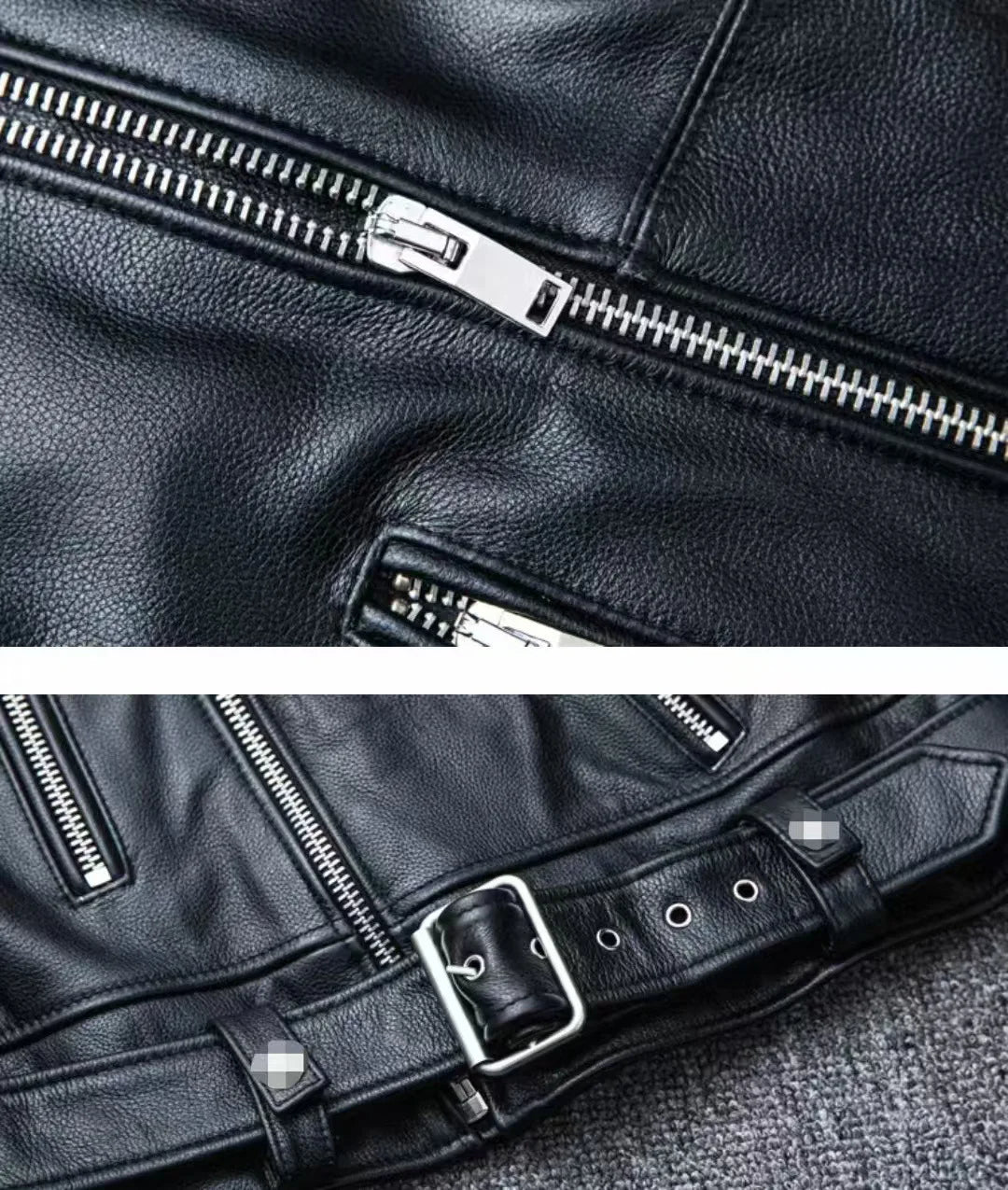 Winter and Autumn Men's Oversized Button-down PU Leather Coat with Multiple Zippers Polo Jacket, with Many Zippers