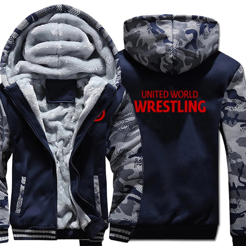 United World Wrestling UWW Men Hoodies Sweatshirts Autumn Winter Warmer Thicken Fleece Fashion Coats Harajuku Top