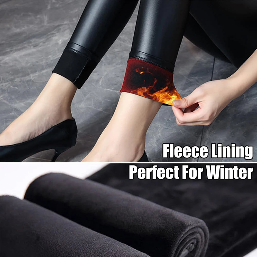 Hot Women PU Leather Leggings Black Leather Pencil Pants Female High Waist Sexy Skinny Thin Leather Trousers Stretchy Leggins