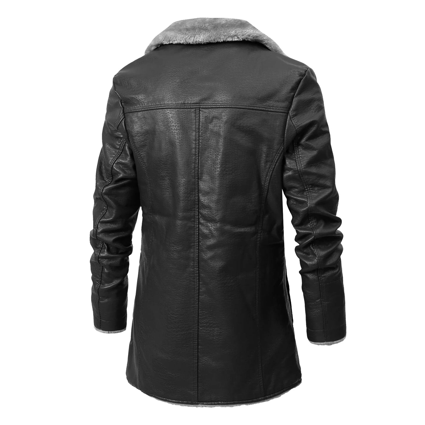 Men's Medium and Long PU Leather Jacket, Business Velvet Lapel Blazer, Single-Breasted Vintage Design Jacket