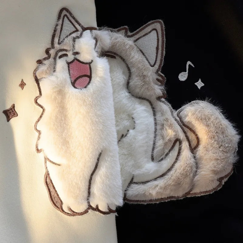 Cute Kawaii Cat Hoodies Women 2025 New Autumn Winter Thick Women Pulovers Fleece Inside Hooded Sweatshirt Girls Y2k Streetwear