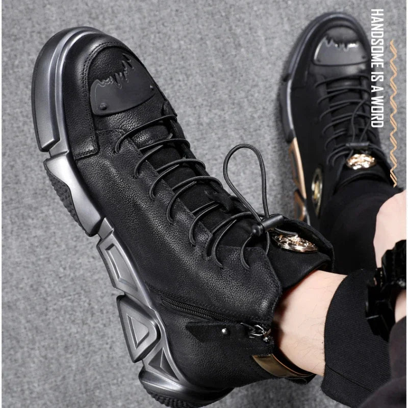 2026 Fashion Hip Hop Protective Boots Men Black High Top Leather Sneakers Luxury Designer Street Shoes