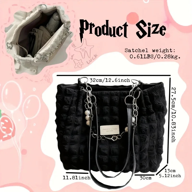 Chic Cloud Tote Bag Large Capacity Nylon Women's Shoulder Bag with Zipper Closure Polyester Lining, Perfect for Commuting Outing