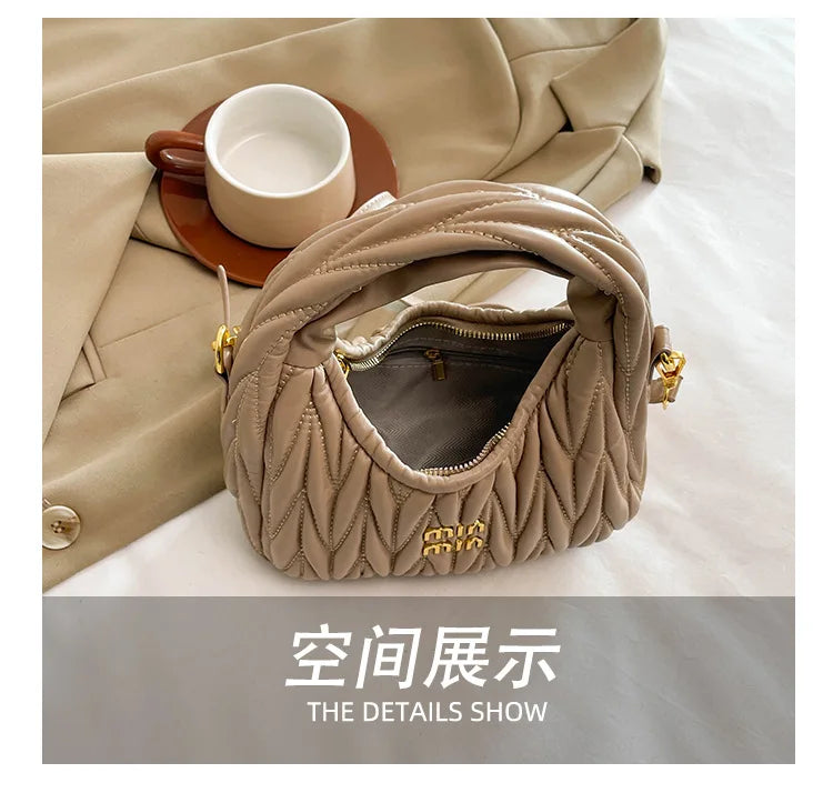 Designer Women Handbags 2025 French Women's Bag Pleated Miu Niche Trendy Handbag Crescent Bag Ins Single Shoulder Crossbody Bag