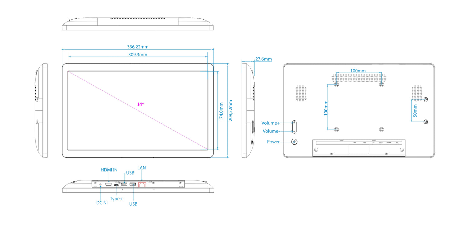2026newUltra-thin 14 Inch Wall Mounted Android 14 POE Tablet Touch Screen Display 8-core CPU HDMI Input Smart Home Panel