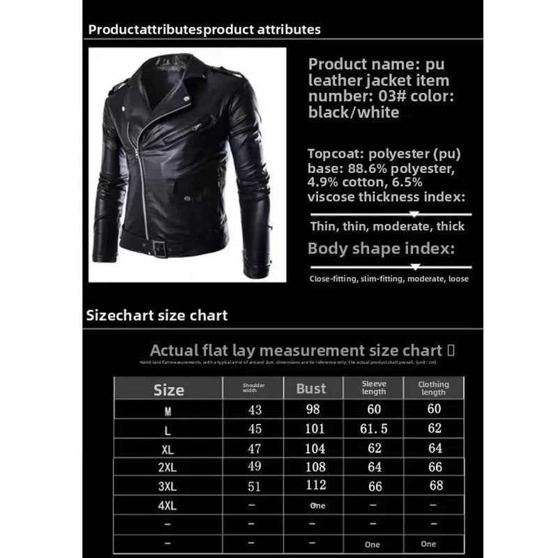 QICHE Men's Leather Jacket 2026 Slim PU Motorcycle Style Men's Jacket Fashion New Long Sleeve Casual Outerwear Coat For Men