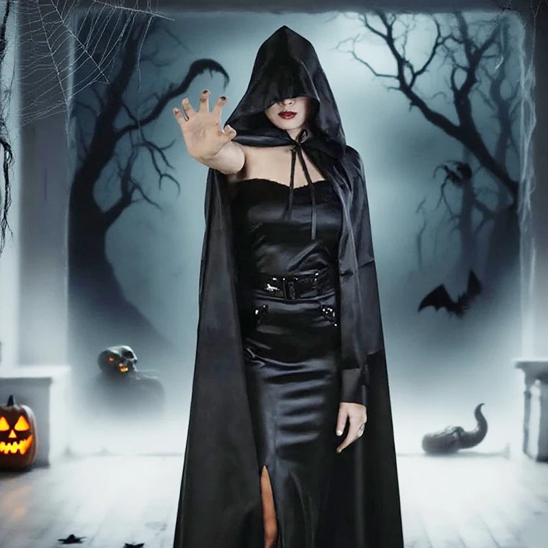 1PC Black Hooded Cloak Set Multiple Styles Halloween Cosplay Cape For Adults & Kids   Halloween Party Supplies
