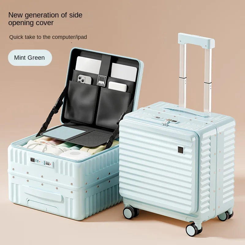 Front Opening 18/20 inch Suitcase Cabin Luggage Small 16 inch Short Trip Bag Ultra-light Aluminium Frame Luggage Large Capacity