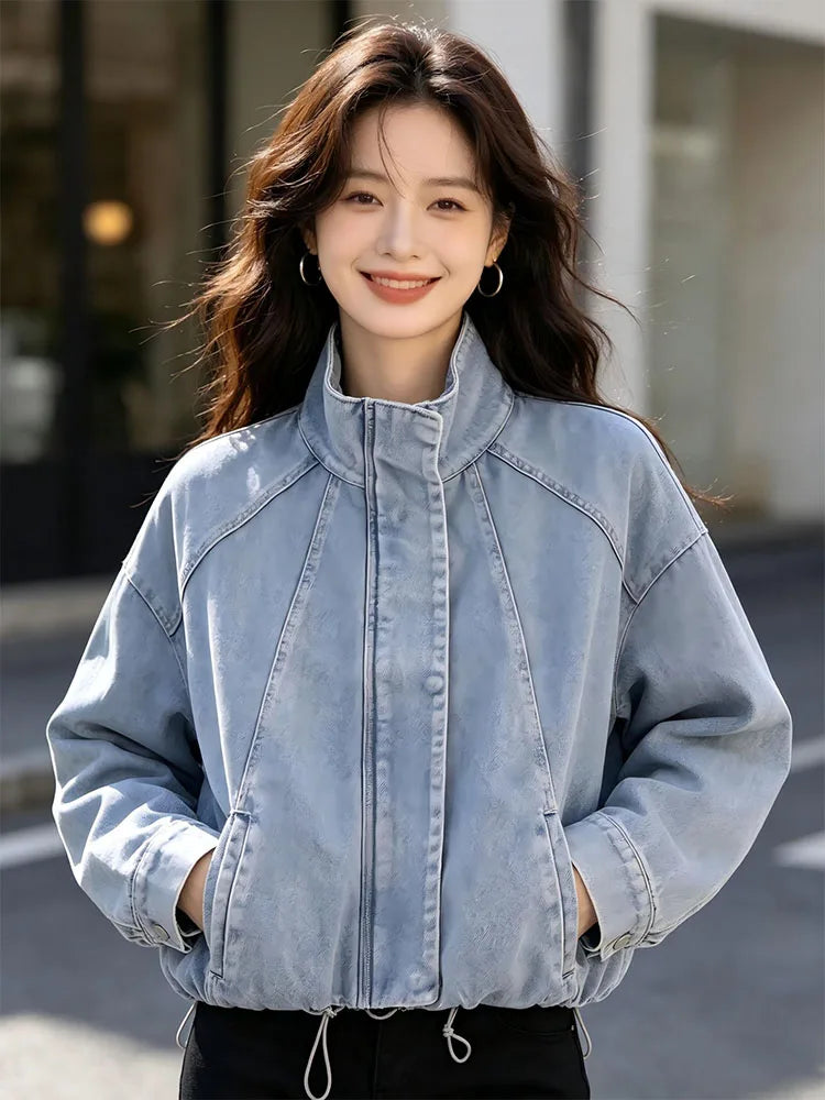 UETEEY Fashionable Versatile Loose Long Sleeve Denim Jacket Women's Cross-Border  Street Style Thickened Zipper Closure