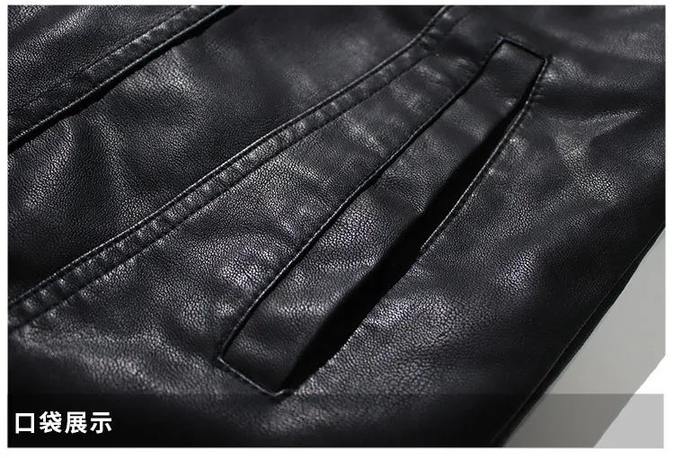 Autumn and Winter Classic Men's Leather Jacket Lapel Fashion Trend Locomotive Clothes Fleece Thermal Jacket Men