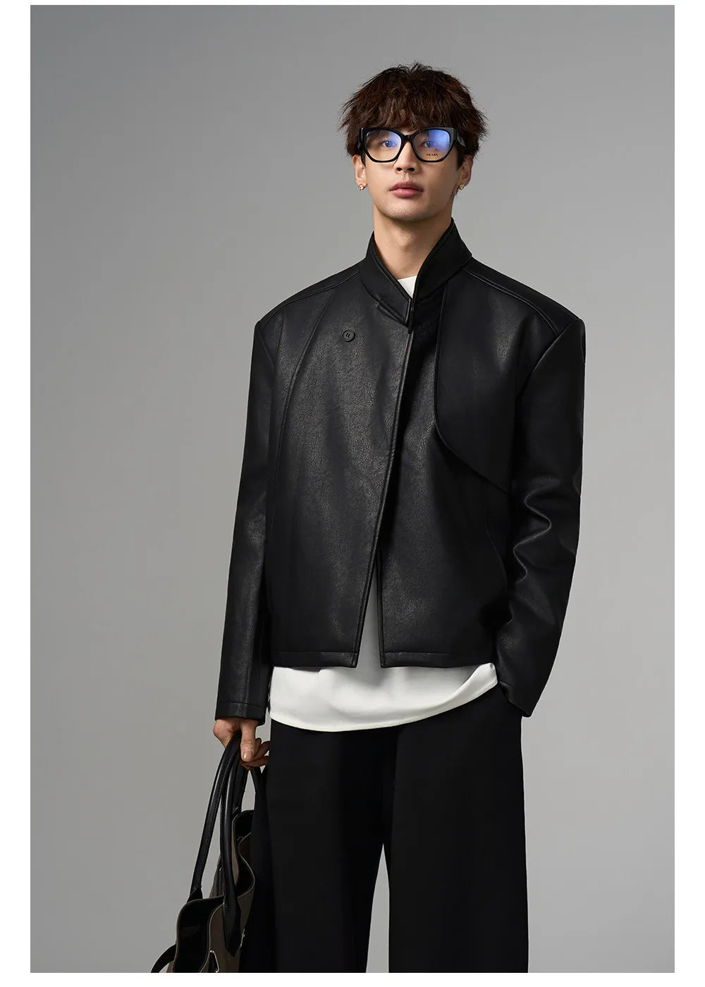 Mauroicardi Spring Autumn Cool Short Black Pu Leather Jacket Men Shoulder Pads Stand Collar Luxury Designer Fashion Clothes 2026