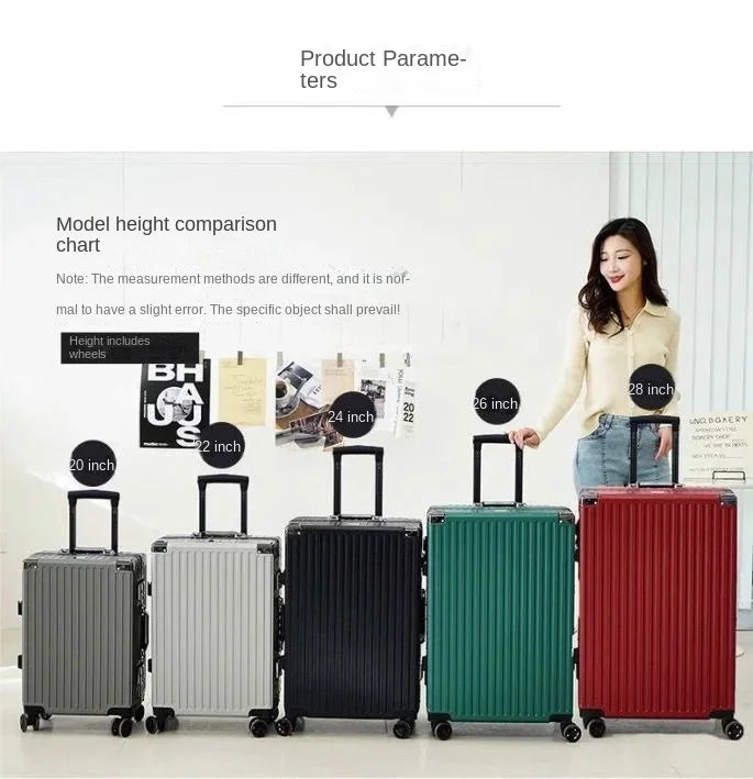 Aluminium Frame Suitcase Large-capacity Trolley Case Strong and Durable Password Cabin Bag Thickened PC suitcase 20/22/24/26/28