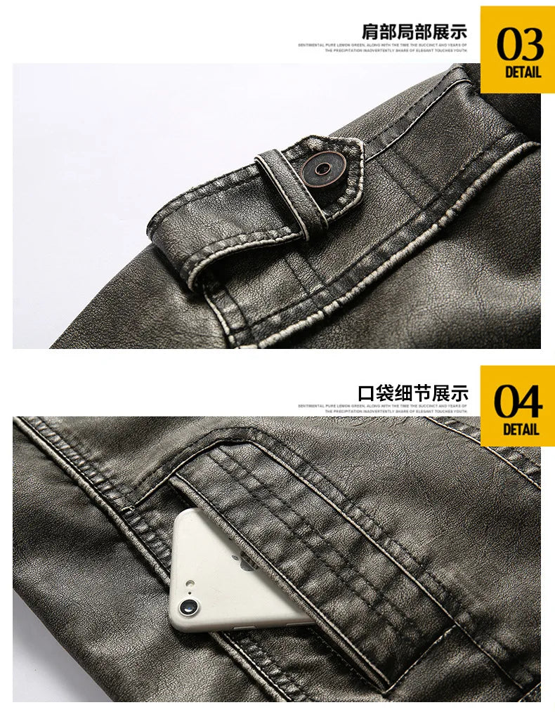 Men's Leather Clothing for Autumn and Winter. Fashionable Young Men's Stand-collar Distressed Personalized Street Leather Coat.