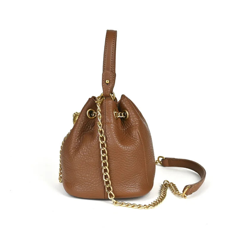 LD-Soft Leather Bag Versatile for All Seasons, Sweet and Ladylike. Top Layer Cowhide Handbag, Single Shoulder Bucket Bag