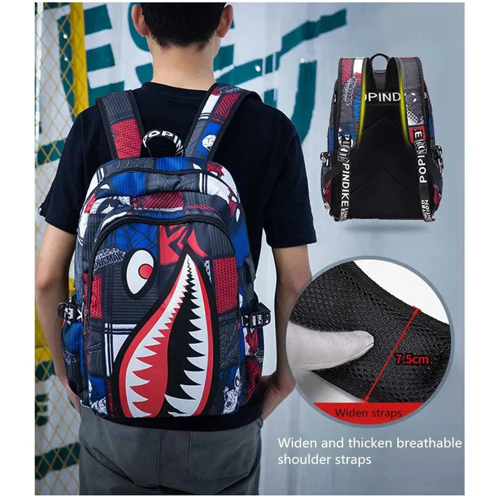 Cool shark mouth prints bagpack boy camouflage college bags unisex schoolbags waterproof backpacks student large capacity bags