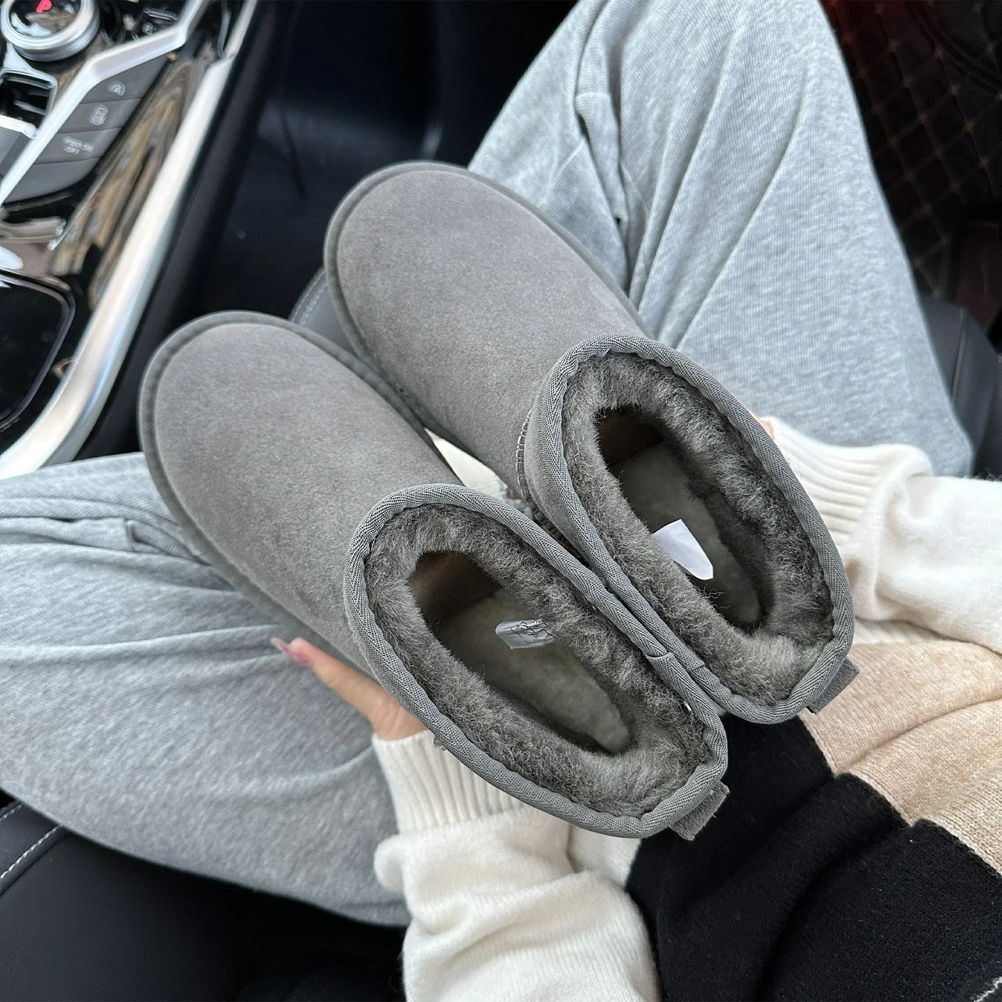 5854 men's and women's sheepskin and wool snow boots, integrated fur and leather, winter thick and warm women's boots